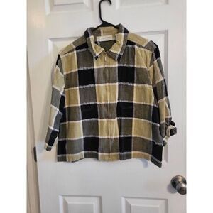 Lemon Grass Studio Women's Black Tan Large Checked Zip Up Jacket Size Large